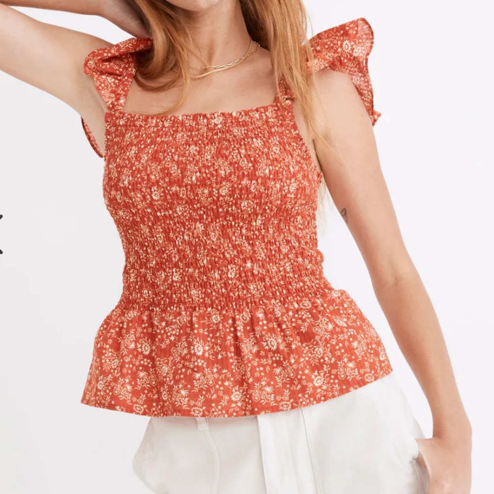 Madewell Lucie Smocked Peplum Top in Piazza Floral